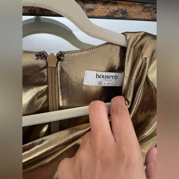 House of CB GABY Gold Metallic Lame Drape Dress - Picture 4 of 5